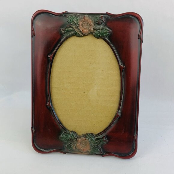 Vintage Picture Frame Ornate Table Top Standing Oval Window Floral Romantic 5x7” - Picture 1 of 14